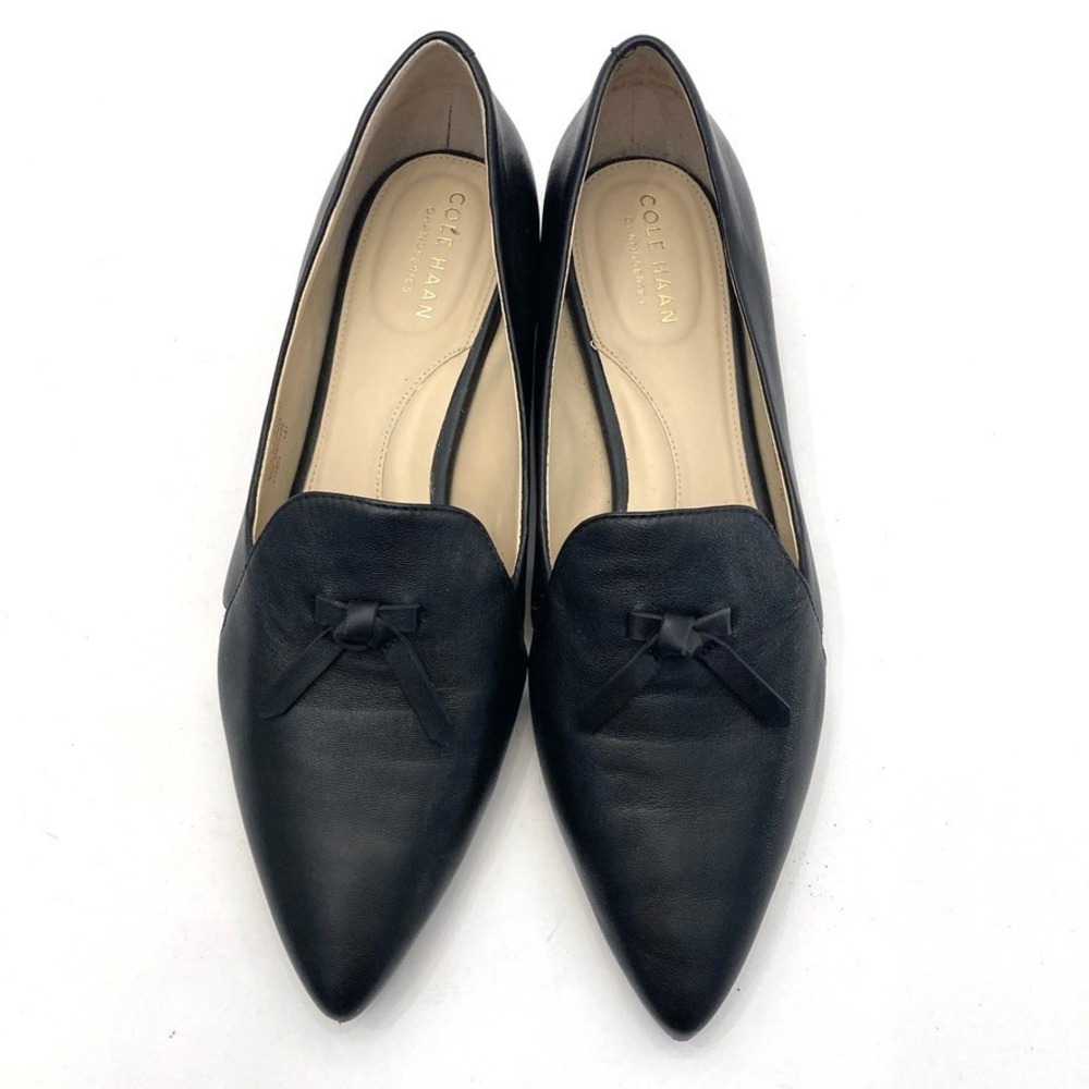 Cole Haan Viola Skimmer Flat Pointed Toe Shoes Womens 9 Black Leather Cut Outs